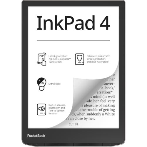 POCKETBOOK InkPad 4 Zilver - 7.8 inch - 32 GB (ongeveer 24.000 e-books) - Spatwaterbestendig