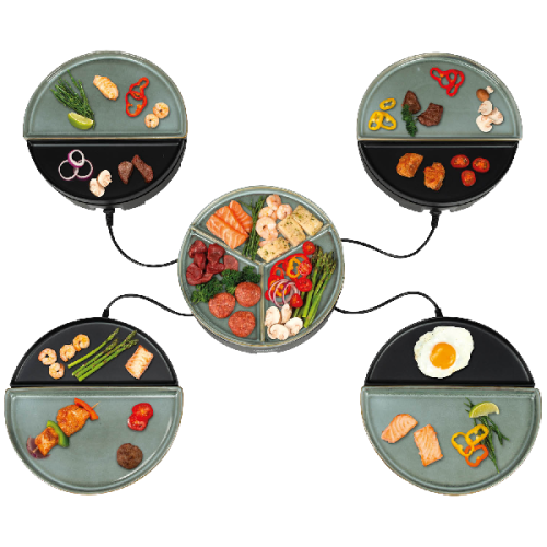 BOURGINI Chef's Dinnerparty Gourmetstel - Glazed Grey – 4 Personen – Bakplaat – PFAS-vrij - Uitbreidingsset verkrijgbaar