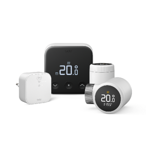 TADO Slimme Thermostaat X (Bedraad) met 2 Radiatorknoppen X en Bridge X - Starterkit Slimme thermostaat Zwart