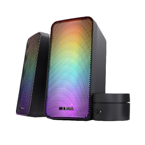 TRUST GXT 611 Wezz - 2.0 Gamingspeakers - Pulserende RGB-verlichting - Zwart - Inclusief losse volumebediening