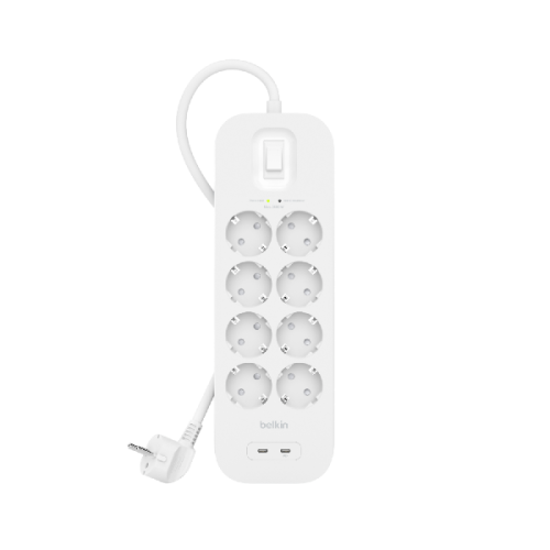 BELKIN Surge Protection Outlet Dual 30W met USB-C en 8 stopcontact  Stekkerdoos