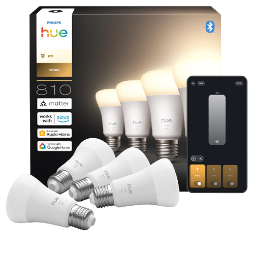 PHILIPS HUE LED A60 Warm Wit Licht, E27 Fitting, 4-pack Slimme ledlamp Wit