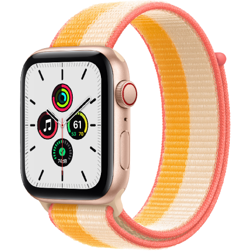 APPLE Watch SE Cellular 44 mm goud aluminium / mais/wit geweven sportbandje