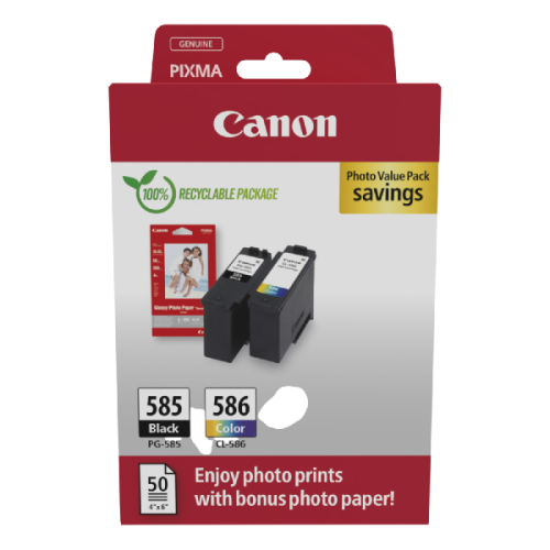 CANON 585/586 Inktcartridges Zwart en Kleur  + gp5014x6 fotopapier Origineel  Multicolor