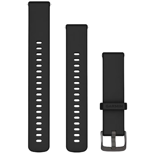 GARMIN Siliconen polsband, 20MM, Snelsluiting, zwart, met leigrijze gesp Horlogebandje Zwart