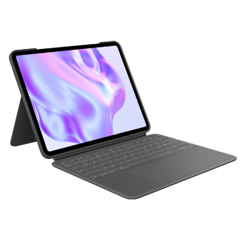 LOGITECH Combo Touch iPad Pro 13" (M4 en M5)(2024 en 2025) Keyboard Case – Comfortabel typen, meerdere gebruiksmodi - Grijs, UK indeling Beschermhoes + Toetsenbord