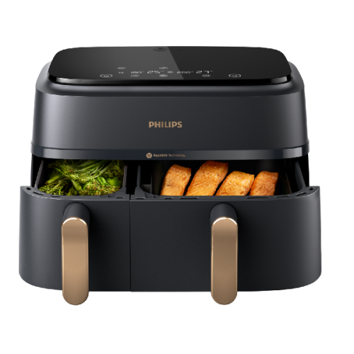 PHILIPS  Airfryer 3000-serie Dual Basket - NA352/00 - Dubbele Mand - 9 L - Tot 6 Personen  - Heteluchtfriteuse - Zwart